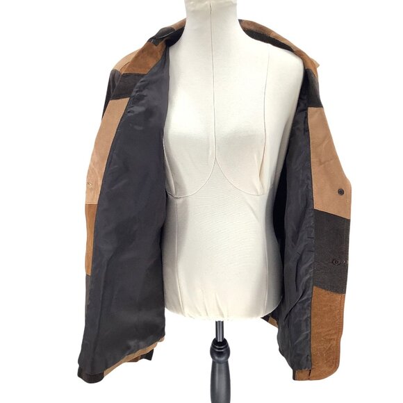 Vintage Studio C Retro Patchwork Leather Collared Button Front Jacket - Picture 3 of 8